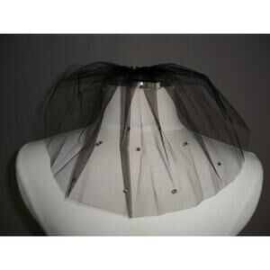 Black birdcage veil, short black veil, Swarovski crystal mourning gothic veil